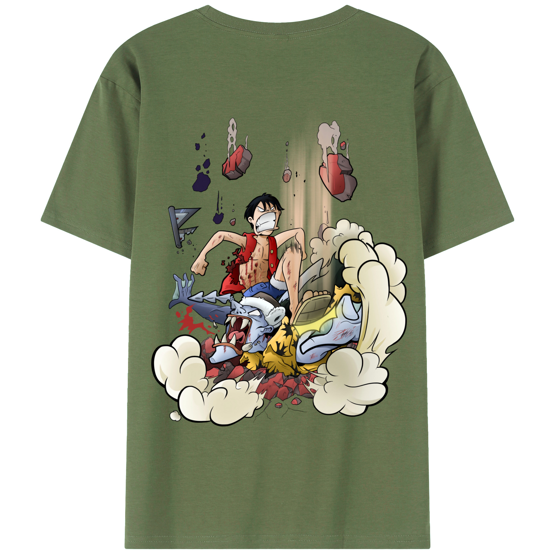 ワンピース モンキー・D・ルフィ ONE PIECE Monkey D. Luffy 綿100％ メンズ半袖Tシャツ（バックプリント） 通気性